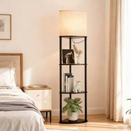 Kelvenix Corner Floor Lamp with Shelves in Black - thumbnail 1
