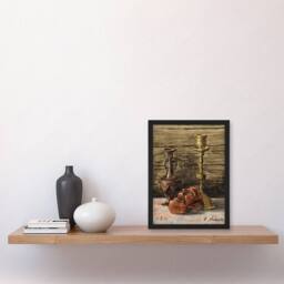 Artery8 Candlestick Vase & Mask Still Life Framed Wall Art Print Egon Schiele in Brown - Size: A4 - thumbnail 4
