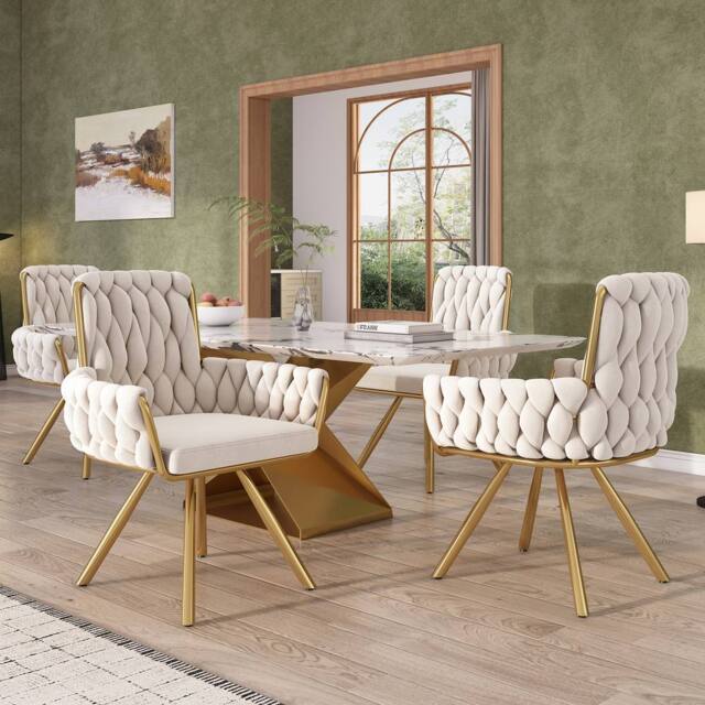 Merax Set of 4 Velvet Swivel Dining Chair with Arms & Backrest in Beige - image 1