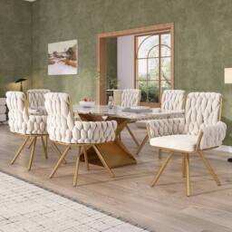 Merax Set of 4 Velvet Swivel Dining Chair with Arms & Backrest in Beige - thumbnail 2