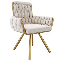Merax Set of 4 Velvet Swivel Dining Chair with Arms & Backrest in Beige - thumbnail 4