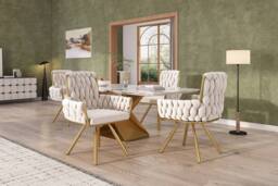 Merax Set of 4 Velvet Swivel Dining Chair with Arms & Backrest in Beige - thumbnail 9