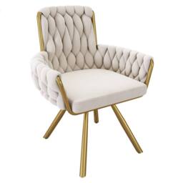 Merax Set of 4 Velvet Swivel Dining Chair with Arms & Backrest in Beige - thumbnail 6