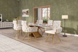 Merax Set of 4 Velvet Swivel Dining Chair with Arms & Backrest in Beige - thumbnail 8