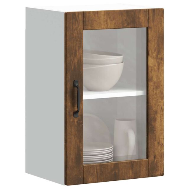 Berkfield Home Kitchen Wall Cabinet with Glass Door¬†Porto Smoked Oak in Brown - image 1