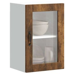 Berkfield Home Kitchen Wall Cabinet with Glass Door¬†Porto Smoked Oak in Brown - thumbnail 1