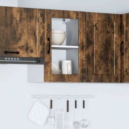 Berkfield Home Kitchen Wall Cabinet with Glass Door¬†Porto Smoked Oak in Brown - thumbnail 4