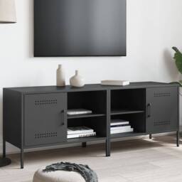 Berkfield Home TV Cabinets 2 pcs Black 68x39x50.5 cm Steel in Charcoal - thumbnail 2