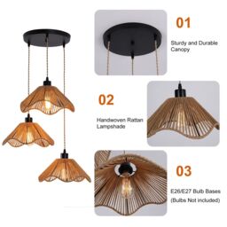 Garwarm 3 - Light Boho Rattan Farmhouse Pendant Light in Gold - thumbnail 3