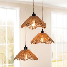 Garwarm 3 - Light Boho Rattan Farmhouse Pendant Light in Gold - thumbnail 2