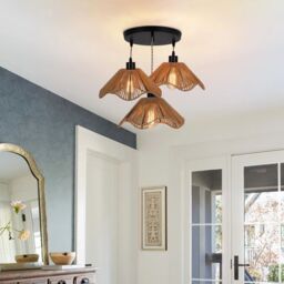 Garwarm 3 - Light Boho Rattan Farmhouse Pendant Light in Gold
