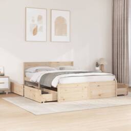 Berkfield Home Modern Bed Frame without Mattress 150x200 cm King Size Solid Wood Pine in Light Tan - thumbnail 2