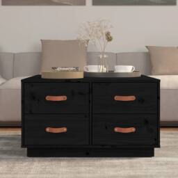 Berkfield Home Beautiful Coffee Table Black 80x80x45 cm Solid Wood Pine - Size: 80 x 80 x 45 cm