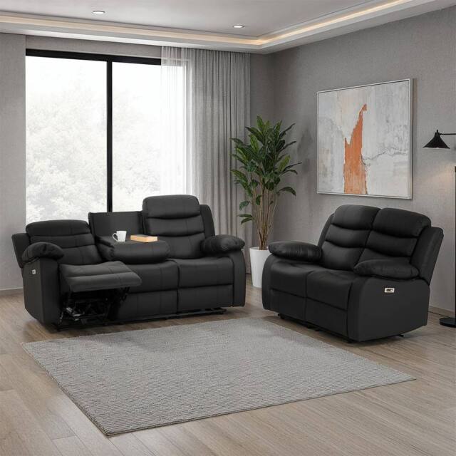 Seconique Roma 3+2 Electric Recliner Suite in Black - image 1