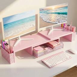 SPETLEK Dual Monitor Stand 2 Shelves Desk Riser Organizer Pink - Size: 0.6m2 - thumbnail 4