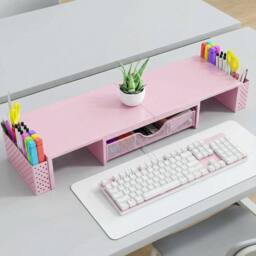 SPETLEK Dual Monitor Stand 2 Shelves Desk Riser Organizer Pink - Size: 0.6m2 - thumbnail 3
