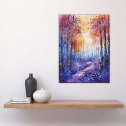 "Artery8 Bluebell Woods Abstract Violet Forest Sunrise Wall Art Print in Purple - Size: W12"" x H16""" - thumbnail 4