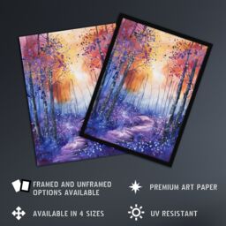 "Artery8 Bluebell Woods Abstract Violet Forest Sunrise Wall Art Print in Purple - Size: W12"" x H16""" - thumbnail 2