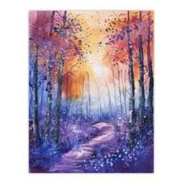 "Artery8 Bluebell Woods Abstract Violet Forest Sunrise Wall Art Print in Purple - Size: W12"" x H16""" - thumbnail 1