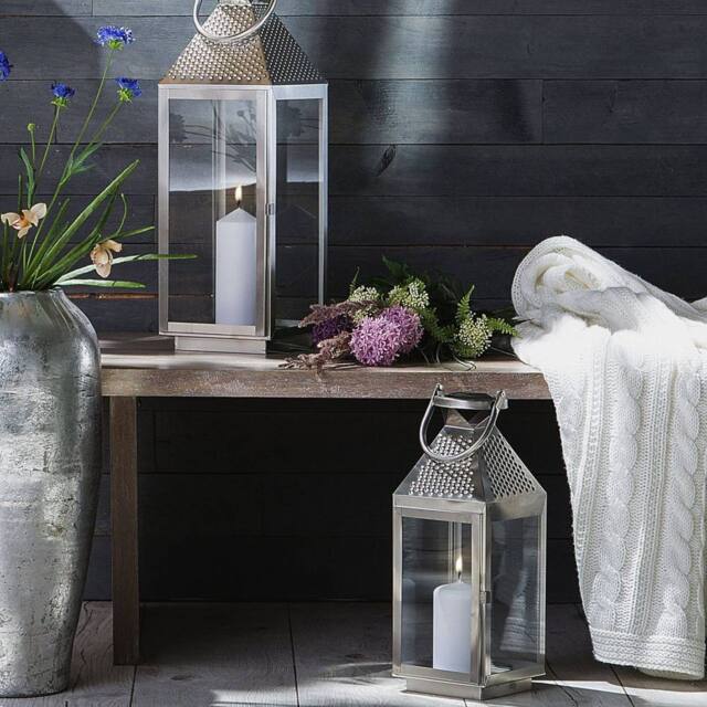 Wyld and Coco Lumenique Silver Stainless Steel Lantern 55 cm - Pillar Candle Holder - image 1