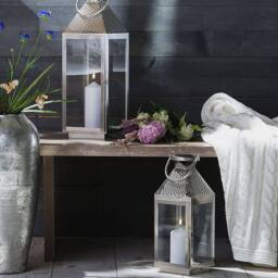 Wyld and Coco Lumenique Silver Stainless Steel Lantern 55 cm - Pillar Candle Holder