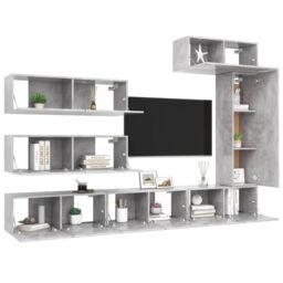 Berkfield Home 7 Piece TV Cabinet Set Concrete Grey Engineered Wood - thumbnail 3
