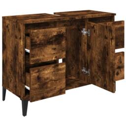 Berkfield Home Sink Cabinet Smoked Oak 80x33x60 cm Engineered Wood in Brown - Size: 80 x 33 x 60 cm - thumbnail 6