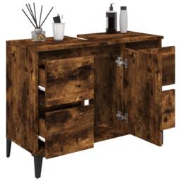 Berkfield Home Sink Cabinet Smoked Oak 80x33x60 cm Engineered Wood in Brown - Size: 80 x 33 x 60 cm - thumbnail 4