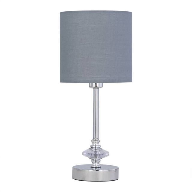 First Choice Lighting Chrome Jewelled Table Lamp with Grey Cotton Shade in Silver - image 1