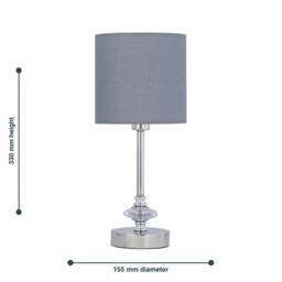 First Choice Lighting Chrome Jewelled Table Lamp with Grey Cotton Shade in Silver - thumbnail 6
