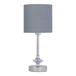 First Choice Lighting Chrome Jewelled Table Lamp with Grey Cotton Shade in Silver