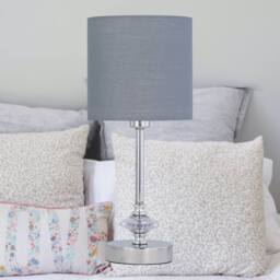 First Choice Lighting Chrome Jewelled Table Lamp with Grey Cotton Shade in Silver - thumbnail 4