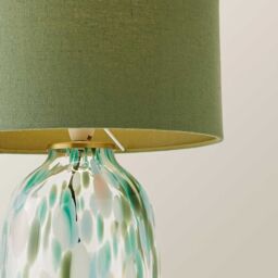 ValueLights Belinda Confetti Glass Table Lamp with Fabric Drum Shade & Bulb in Green - thumbnail 4