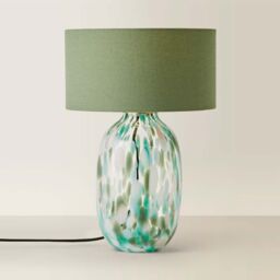 ValueLights Belinda Confetti Glass Table Lamp with Fabric Drum Shade & Bulb in Green - thumbnail 3