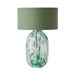 ValueLights Belinda Confetti Glass Table Lamp with Fabric Drum Shade & Bulb in Green - thumbnail 6