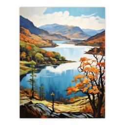 "Artery8 Wall Art Print Loch Katrine Scotland Serene Loch Framed By Trossachs Artwork Painting Poster - Size: W12"" x H16""" - thumbnail 1