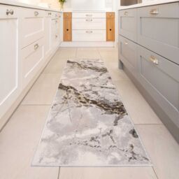 Kukoon Grey Gold Marble Effect Modern living Area Rug - Size: 80 cm x 150 cm - thumbnail 5