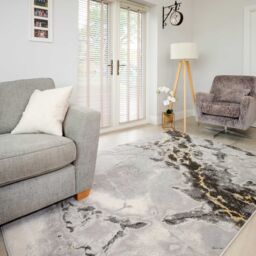 Kukoon Grey Gold Marble Effect Modern living Area Rug - Size: 80 cm x 150 cm - thumbnail 3