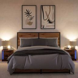 Berkfield Home Bedside Cabinets with LED Lights 2 pcs Smoked Oak Engineered Wood in Brown - thumbnail 5