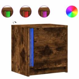 Berkfield Home Bedside Cabinets with LED Lights 2 pcs Smoked Oak Engineered Wood in Brown - thumbnail 1