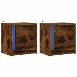 Berkfield Home Bedside Cabinets with LED Lights 2 pcs Smoked Oak Engineered Wood in Brown - thumbnail 3
