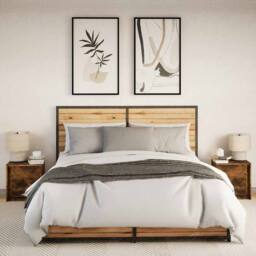 Berkfield Home Bedside Cabinets with LED Lights 2 pcs Smoked Oak Engineered Wood in Brown - thumbnail 4