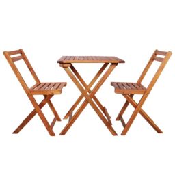 Berkfield Home 3 Piece Folding Bistro Set Solid Acacia Wood in Brown - thumbnail 2