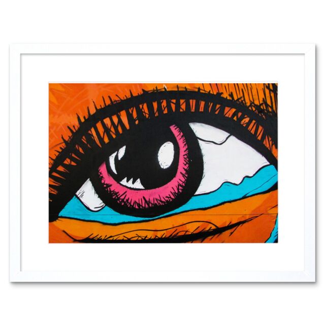 "Artery8 Wall Art Print Graffiti Mural Crying Eye Eyeball Framed in White - Size: W7"" x H9""" - image 1