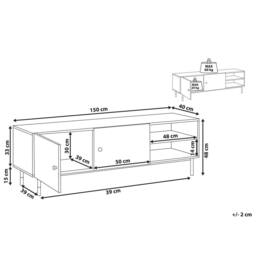 Wyld and Coco 65-inch TV Stand - Black Frame with Light Wood Shelves and Metal Legs - thumbnail 3