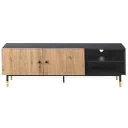 Wyld and Coco 65-inch TV Stand - Black Frame with Light Wood Shelves and Metal Legs - thumbnail 6