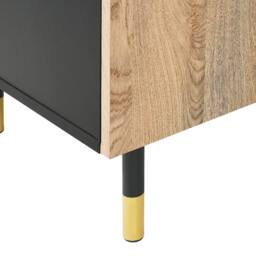 Wyld and Coco 65-inch TV Stand - Black Frame with Light Wood Shelves and Metal Legs - thumbnail 7