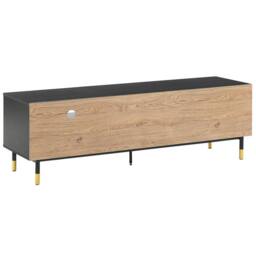 Wyld and Coco 65-inch TV Stand - Black Frame with Light Wood Shelves and Metal Legs - thumbnail 5