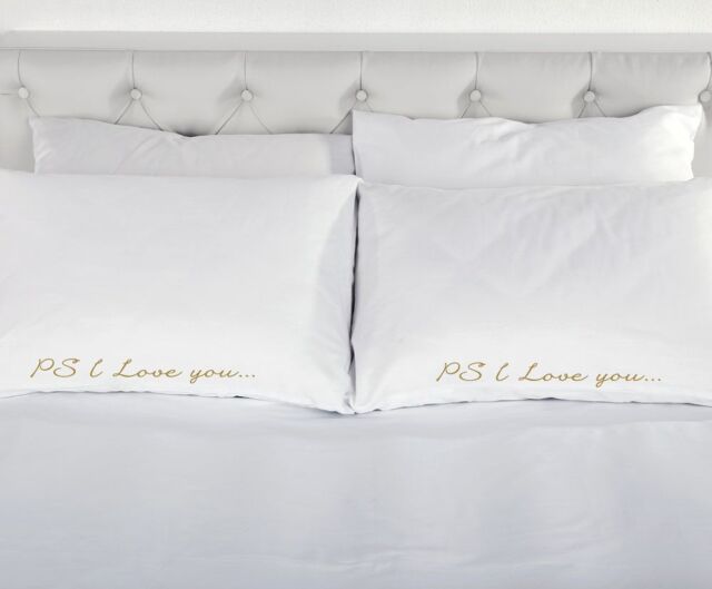 60 SECOND MAKEOVER PS I Love You Pillowcase White with Gold Pair of Pillow Cases