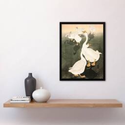 Artery8 A Flock Of Grazing Geese 1926 Vintage Japan Framed Wall Art Print Koson in Orange - Size: A4 - thumbnail 4